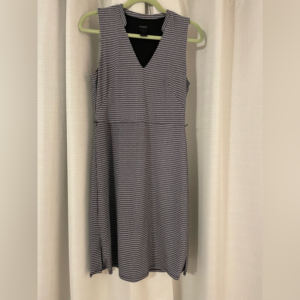 Ann Taylor Black and White Houndstooth V-Neck Midi Dress